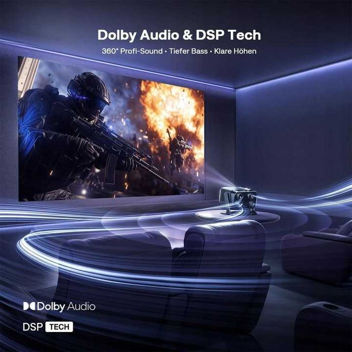 Inteligentny projektor z Google TV, 4K Aurzen Boom Mini 4 w 1 DB Audio
