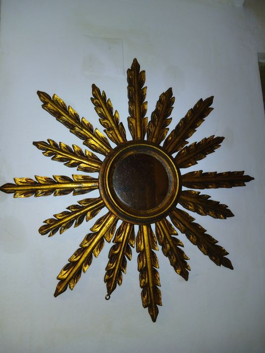 Antigo Espelho Sol em Talha Dourada Século XlX