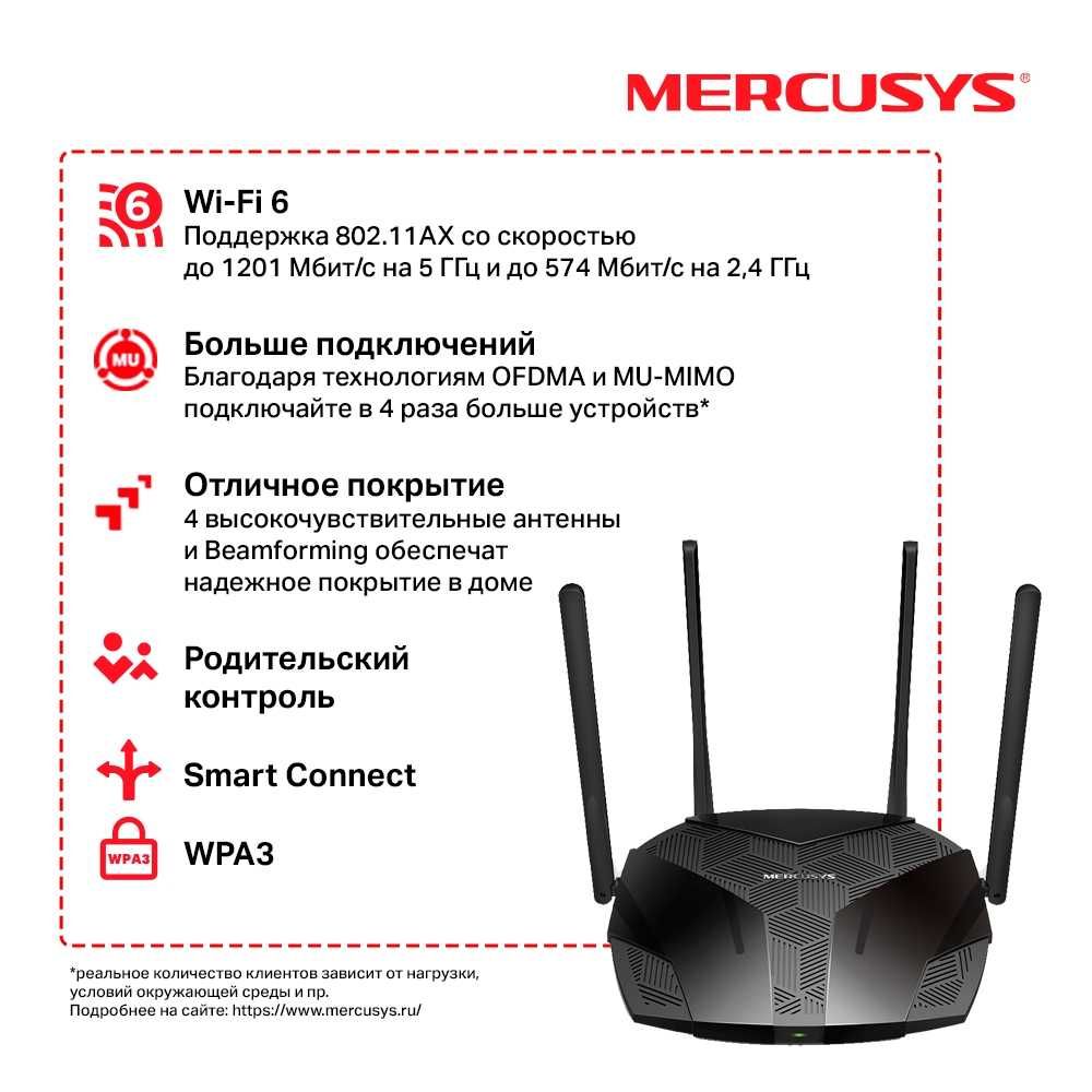 Новый wi-fi 6  Гигабитный Роутер Mercusys MR70X ax1800 mu-mimo