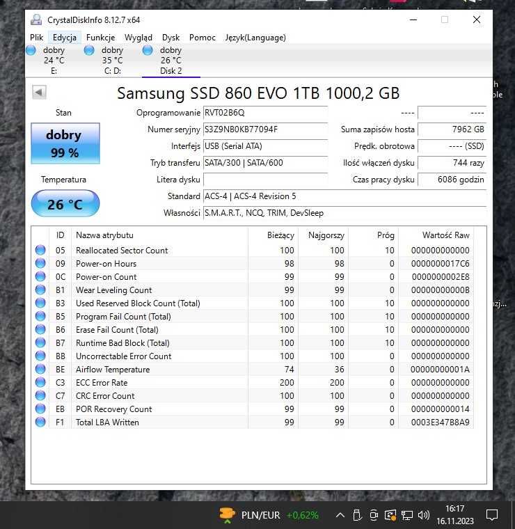 Dysk SSD SAMSUNG 860 EVO 1TB 1000GB 2,5'' do laptopa/PC /Gwarancja