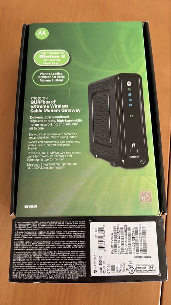 Wi-Fi Cable Modem Gateway SBG6580 Motorola