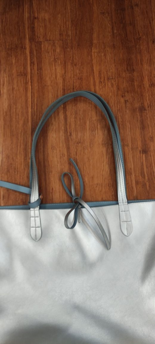 Torebka dwustronna 2w1 niebieska srebrna shopper bag