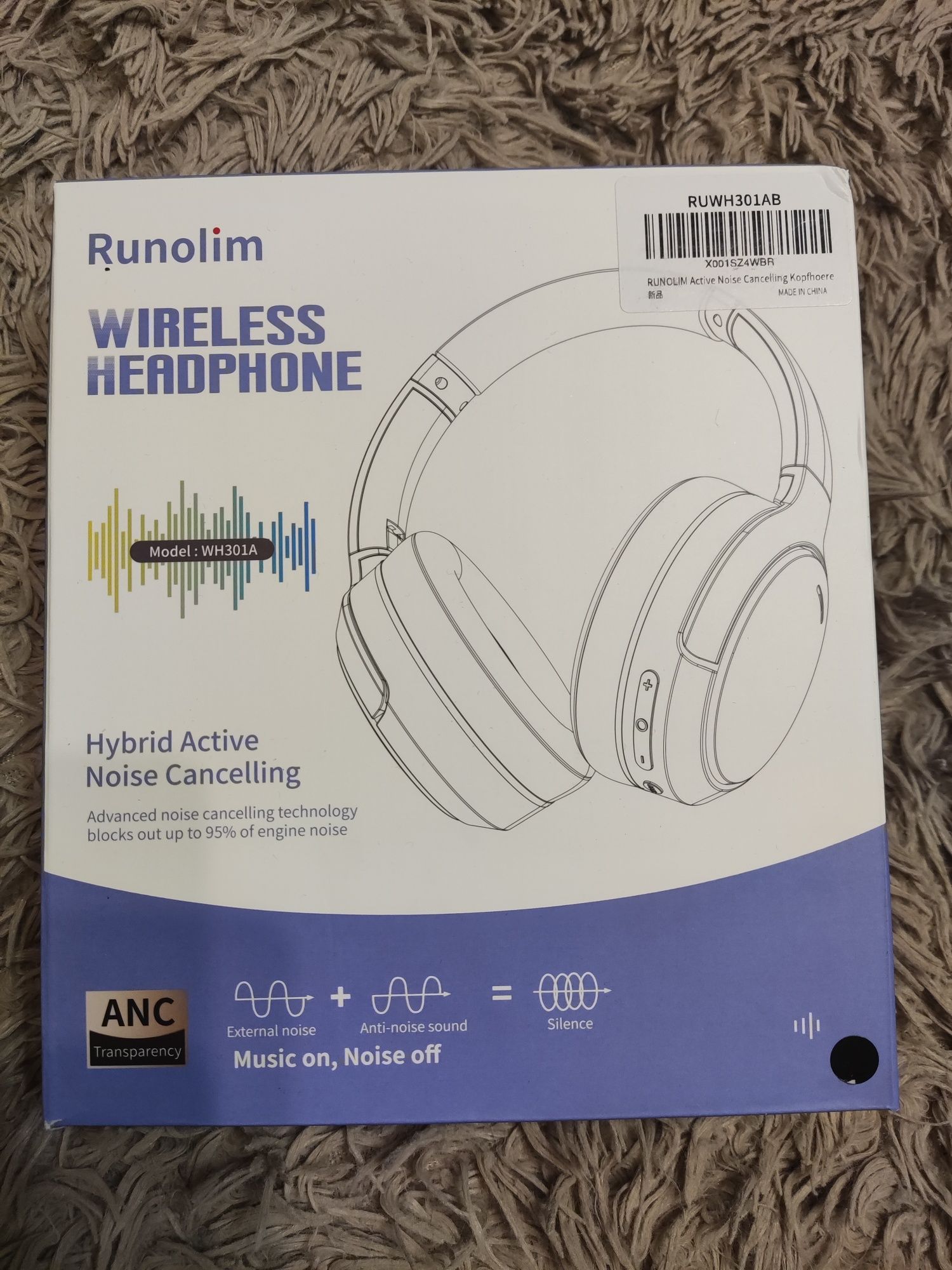 Гібридні навушники RUNOLIM з активним шумозаглушенням, бездротові накл