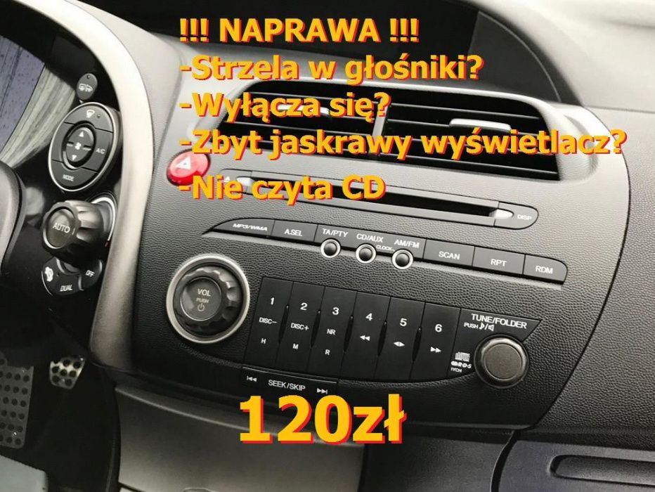 Naprawa Radio Civic VIII UFO strzela głośnik wyświetlacz przejaskrawio