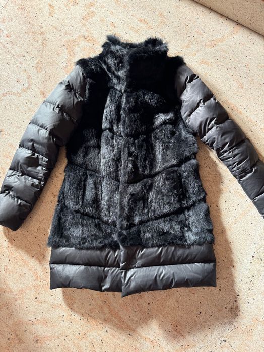 Kurtka damska puchowa kamizelka pierze Ochnik futro królik czarny r. S