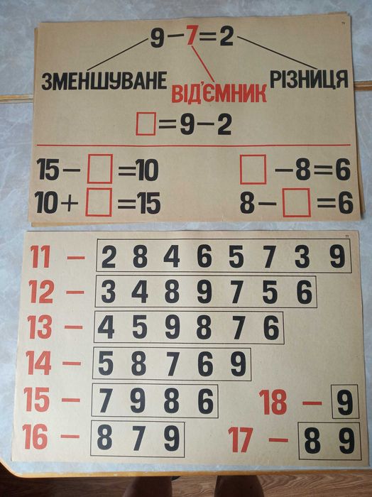 Альбом завдань з математики 1 клас, 1983р., 90 плакатів 43*29см.