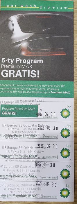 Karnet na myjnię BP Premium Max