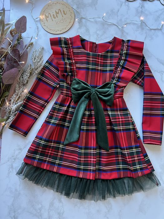 Sukienka na święta dla dziewczynki czerwona w krate z kokardą nowa