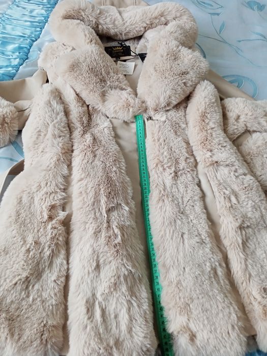 Куртка-шубка еко-шкіра, хутро, бежева