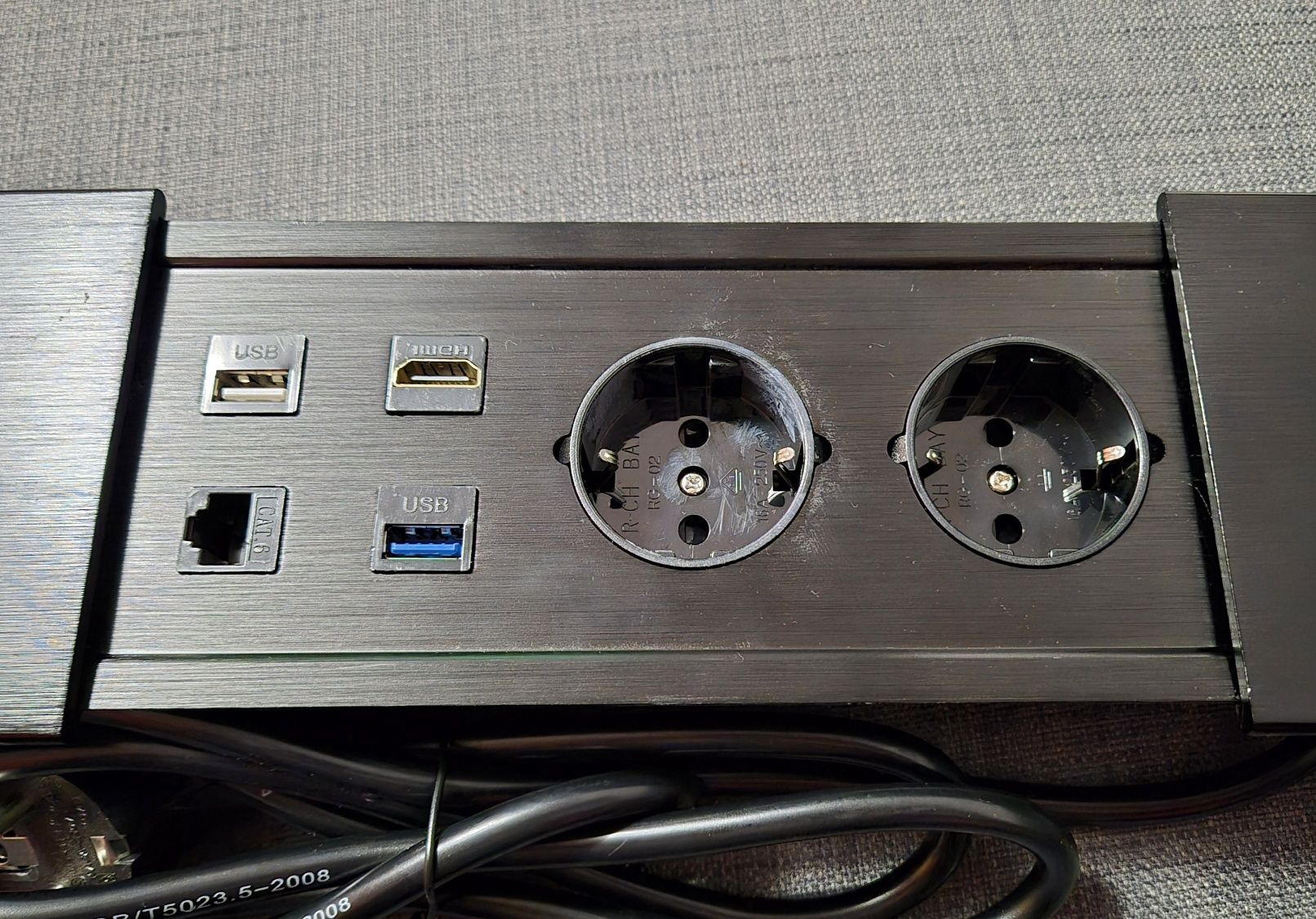 Gniazdo blatowe meblowe mediaport 2x elektryczne 230V HDMI USB slider
