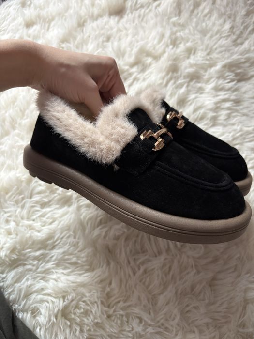 Жіночі чорні зимові лофери,жіноче зимове взуття 37,38,39