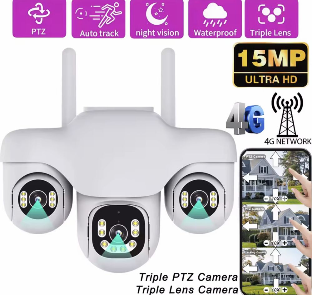 Камера V380Pro 3обП 4G на SIMці камера 15MP 8K ВУЛИЧНА PTZ відеокамера