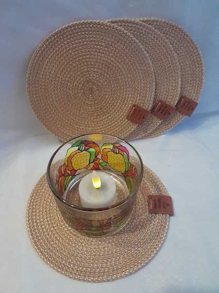 Набір 3 шт. килимків під чашку, келих, склянку. Беж. Placemat Handmade