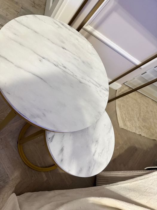 Dwa stoliki kawowe złote nogi marmurowe