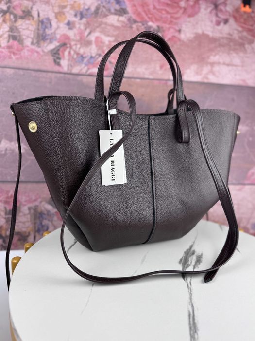 TOREBKA shopperka SKÓRA NATURALNA kolor czekoladowy + kosmetyczka