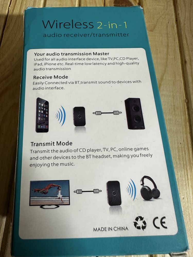 Bluetooth аудіо ресівер/трансмітер, 2в1, АКБ, приймач/передавач звуку