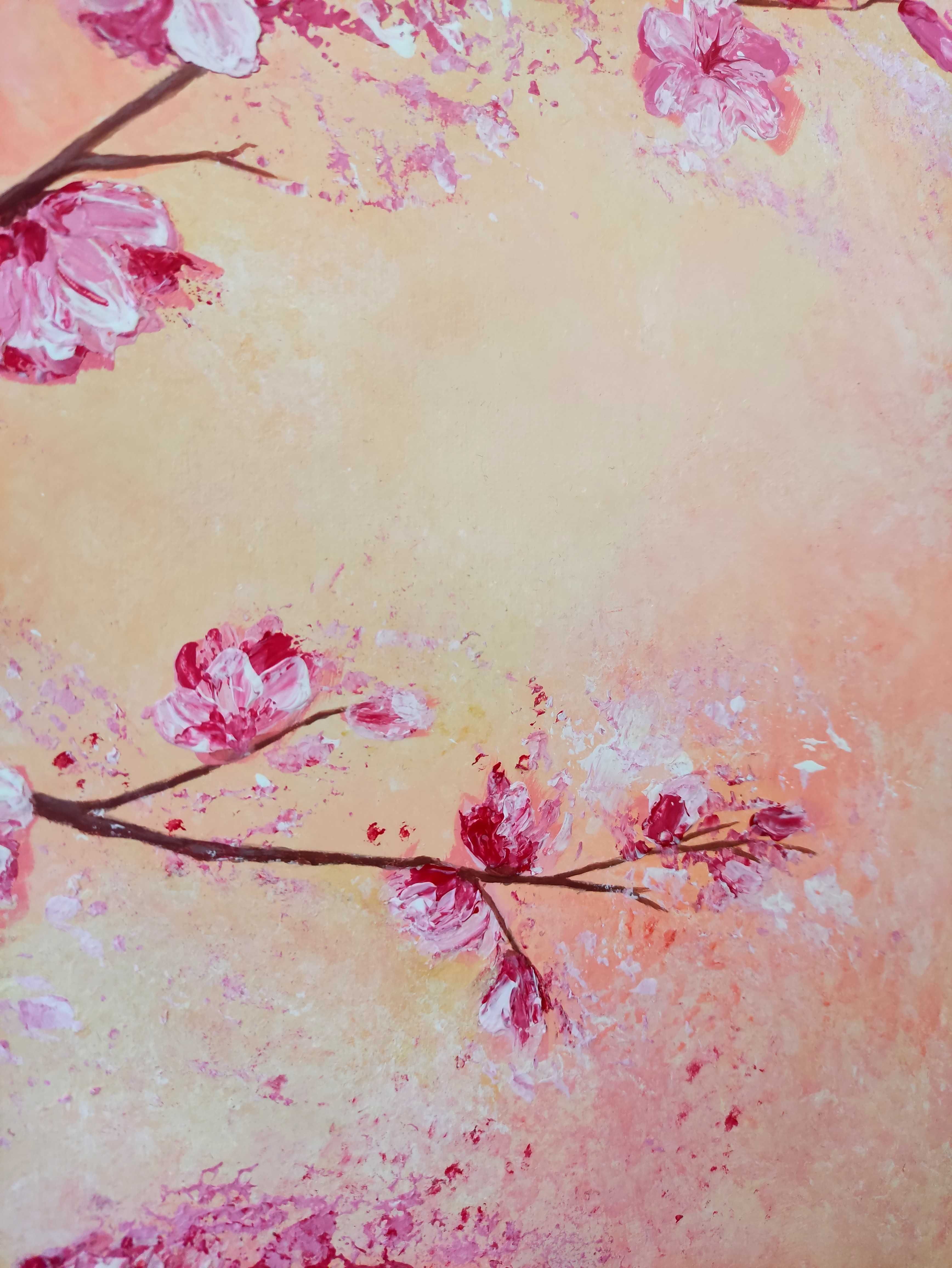 Kwiat wiśni- obraz ręcznie malowany farbami akrylowymi 50x50cm