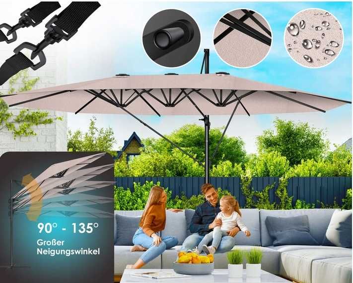 KESSER Parasol ogrodowy podwójny beżowy 460x270 cm XXL Taras Ogród