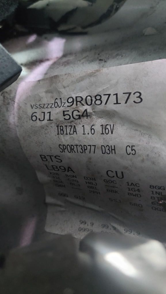Silnik BTS przód 1.6 LB9A maska zderzak błotnik drzwi seat Ibiza VW 6j