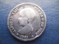 Stare monety 1 peseta 1891 Hiszpania srebro