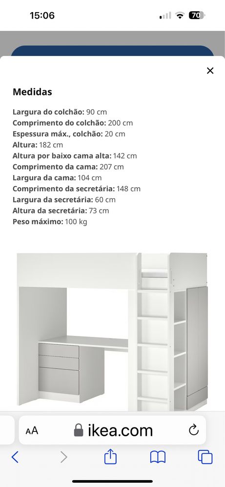 Cama alta com secretária IKEA