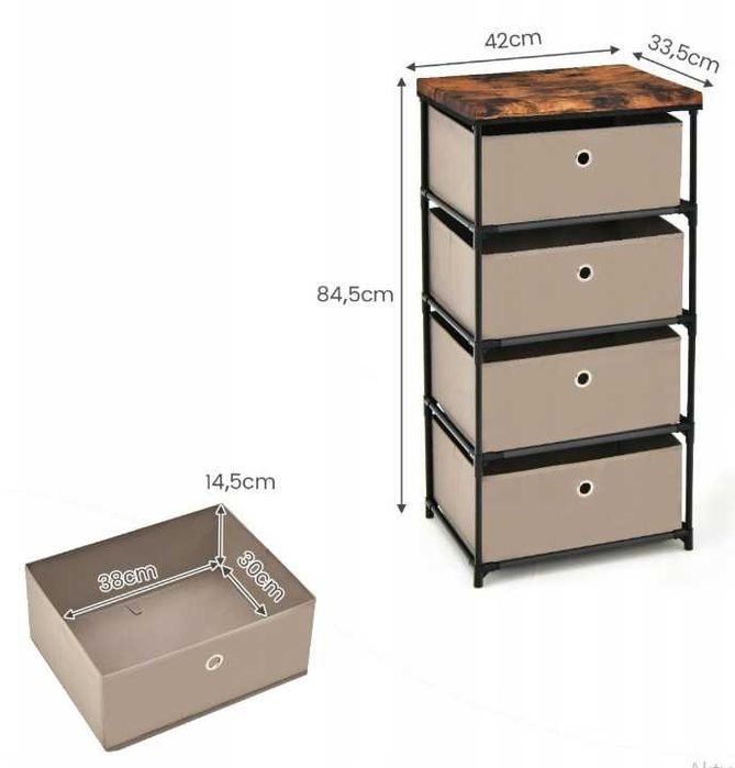 Komoda z szufladami z tkaniny, 42 x 33,5 x 84,5 cm, NOWE