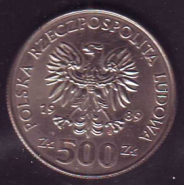 Moneta  50 Rocz. Woj. Obr. Nar. Polskiego 500zł 1989