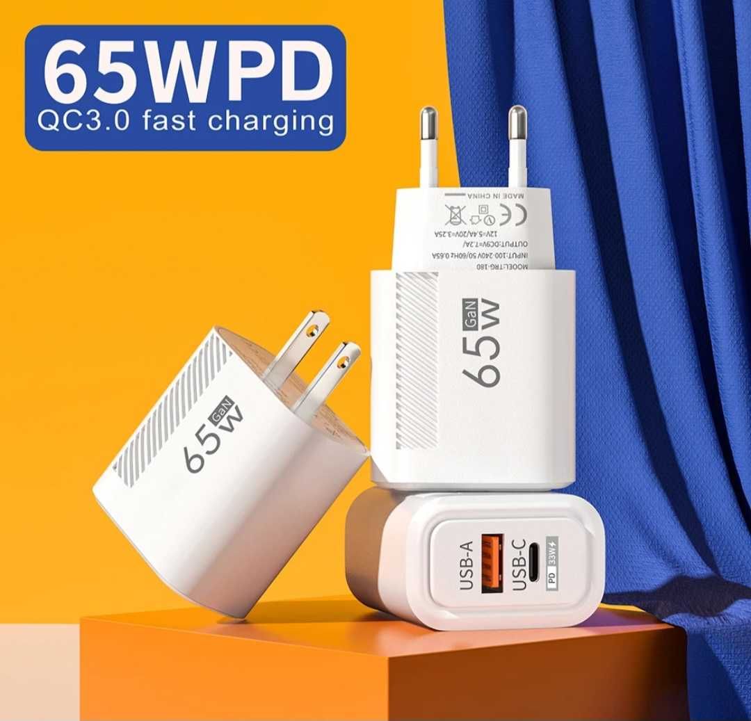 Ładowarka ścienna GaN z wtyczką USB C o mocy 65 W