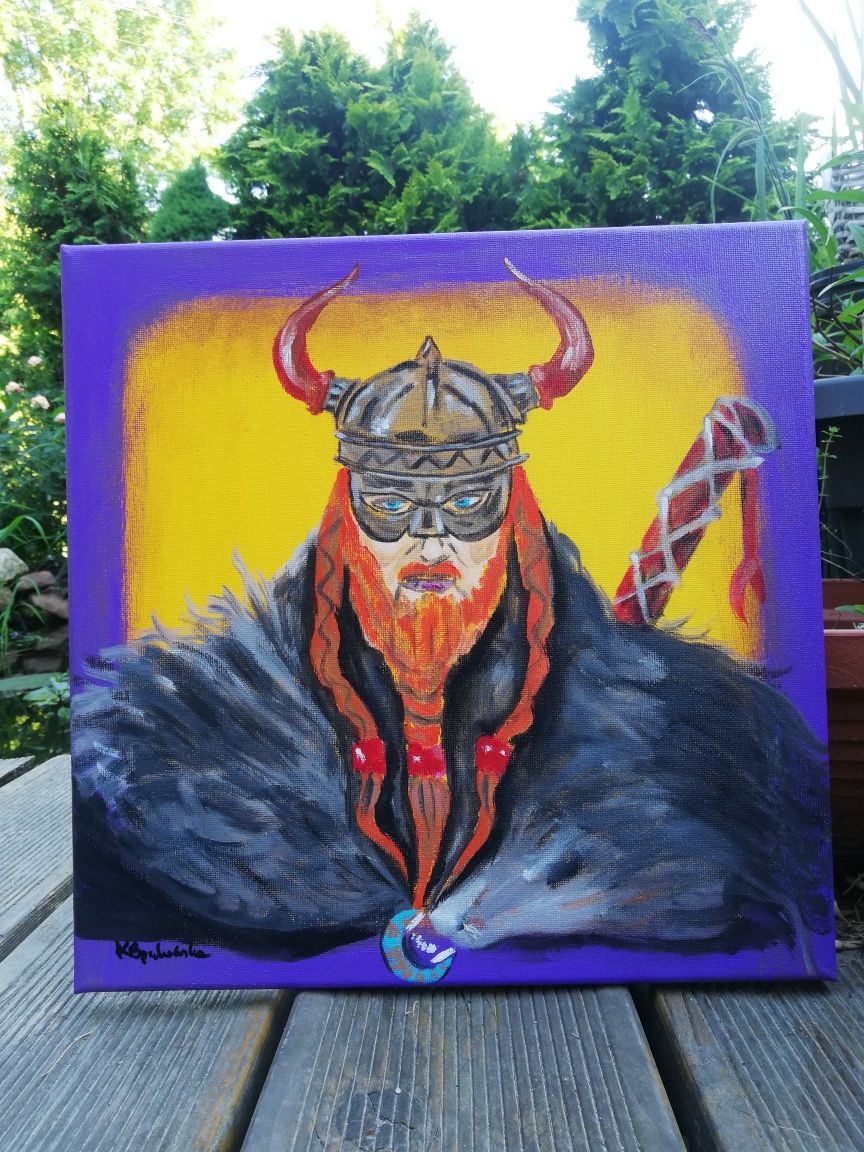 Obraz ręcznie malowany 30x30cm Wiking Wikingowie rycerz wojownik