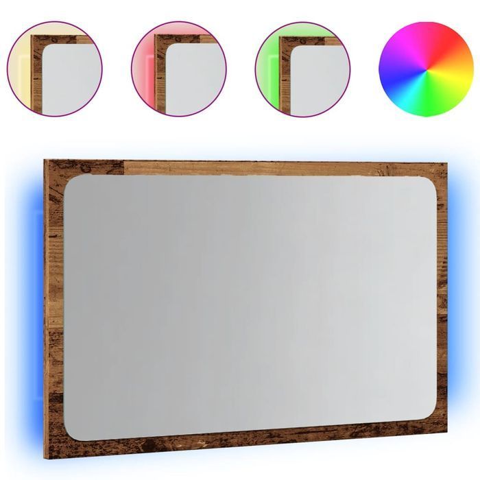vidaXL Lustro łazienkowe z LED, stare drewno, 60x8,5x38 cm