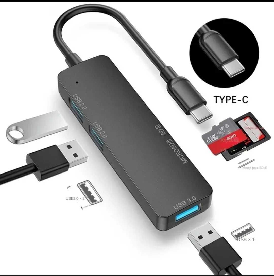 USB C HUB 3x portas USB 2.0 1x 3.0 Novo
