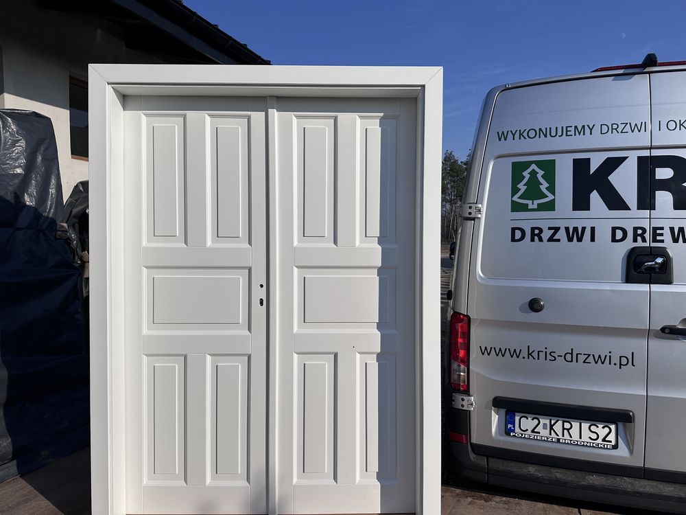 Drzwi drewniane dwuskrzydłowe OD RĘKI białe Dostawa Cała Polska