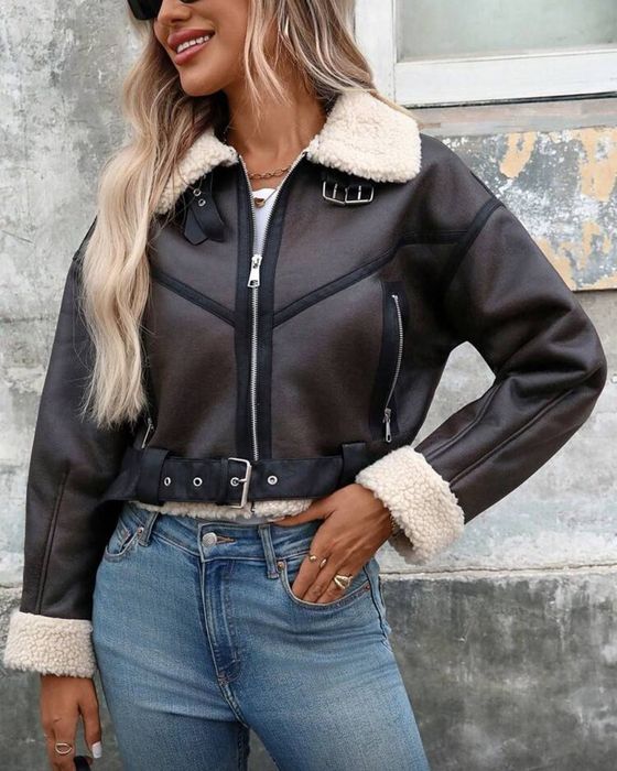 Жіноча укорочена дублянка шоколад