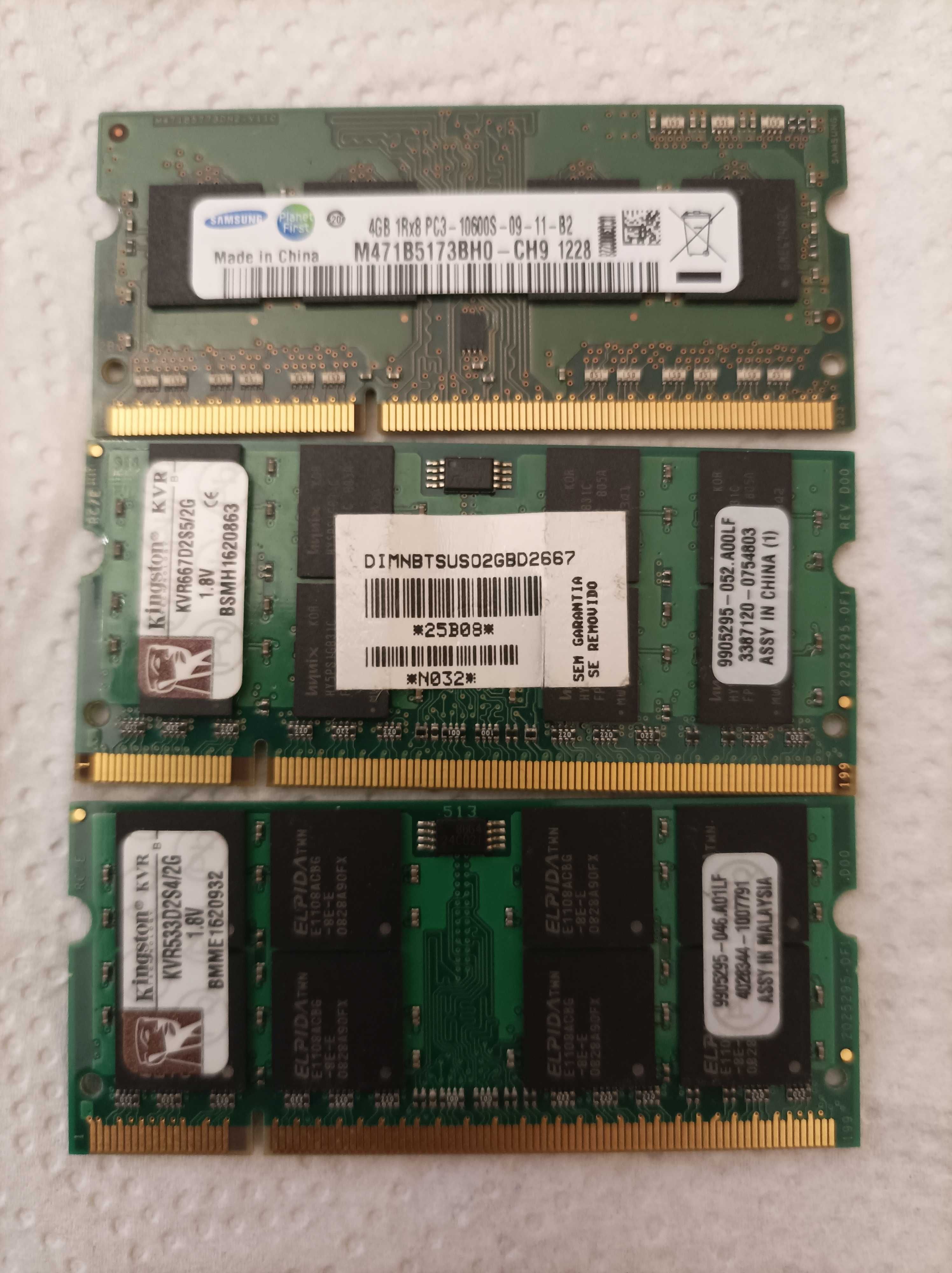 Memórias Samsung 2GB/DDR3 e Kinsgton 2GB/DDR2