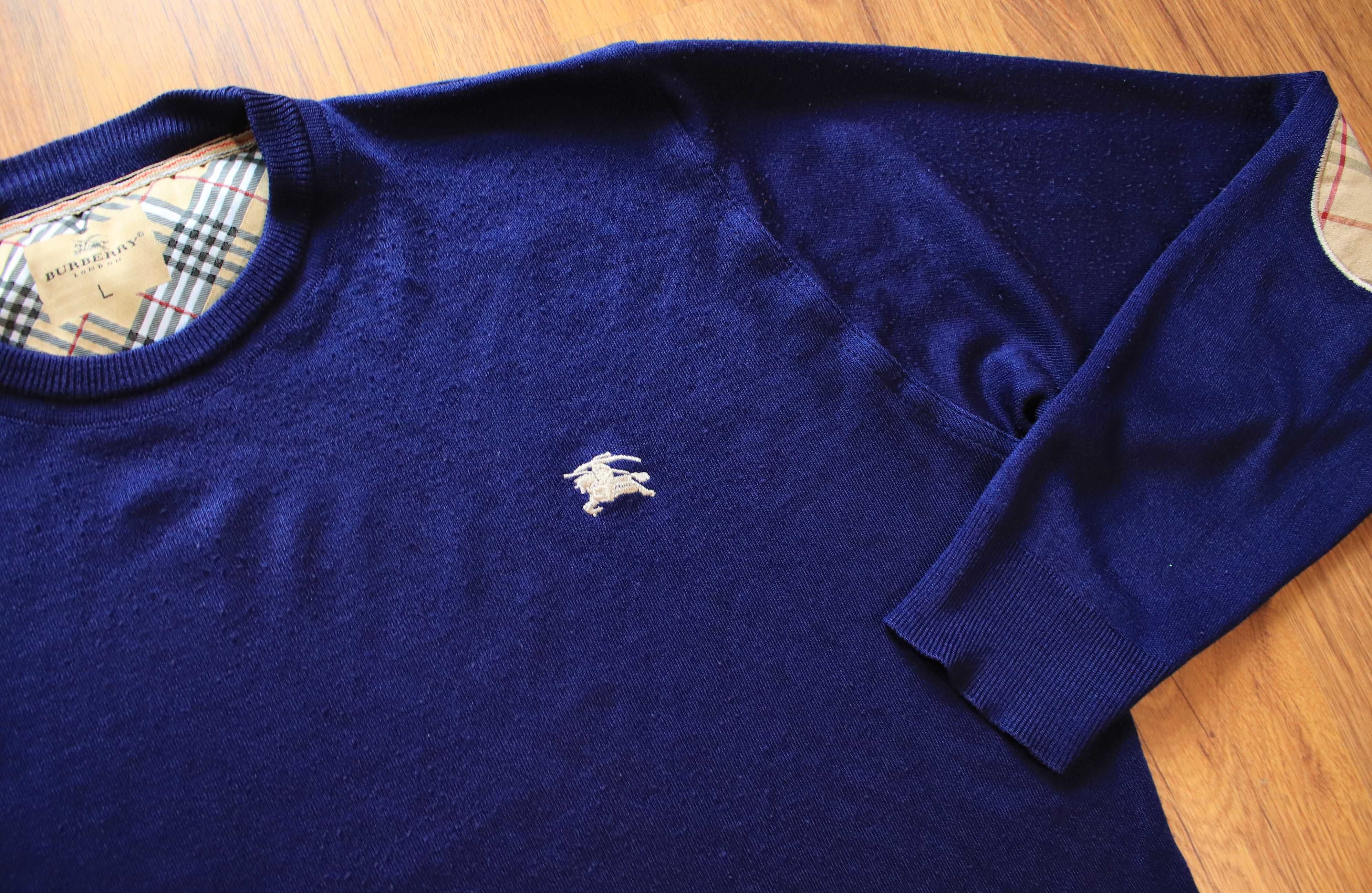 Sweter Burberry r. L fioletowy wełna dł. rękaw dobry stan