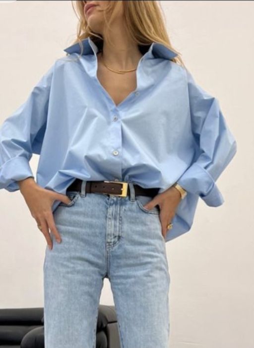 Стильная голубая руьашка оверсайз Zara р. М