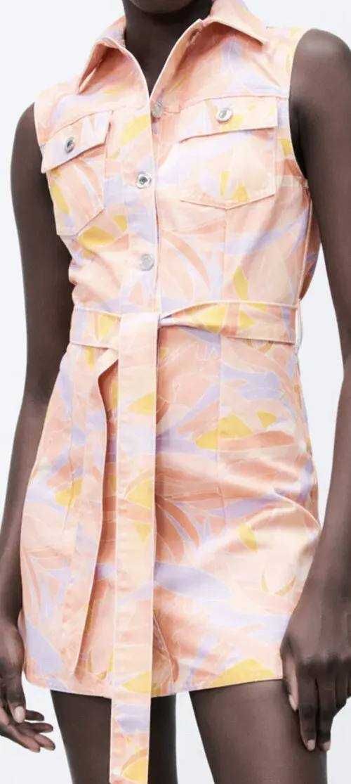 Джинсова сукня Zara без рукав з квітковим узором