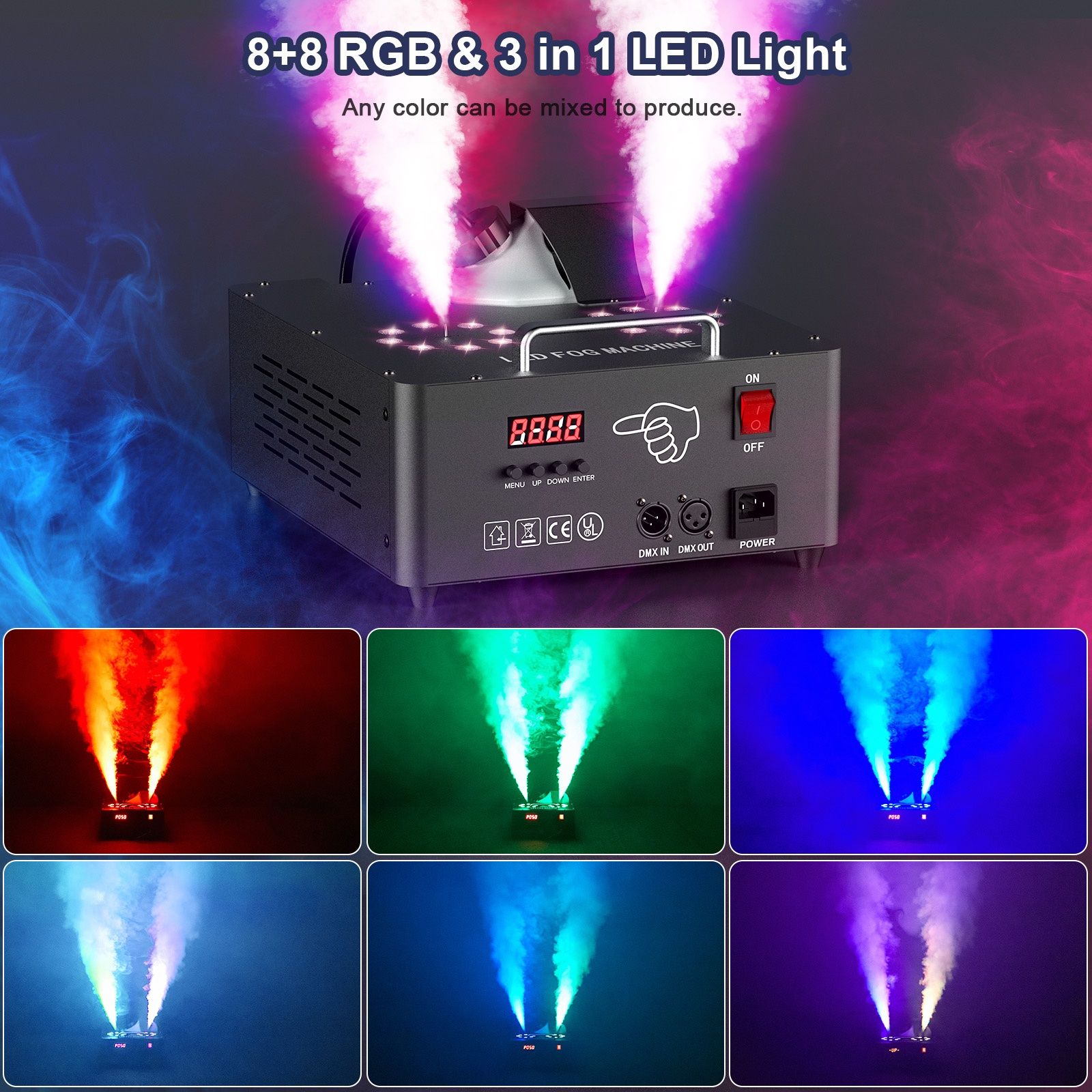 Máquina de fumo vertical com duas saídas e LED's