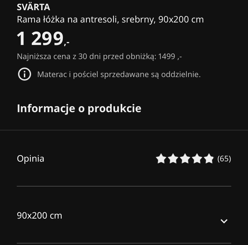Łóżko piętrowe IKEA SVARTA w idealnym stanie 90x200