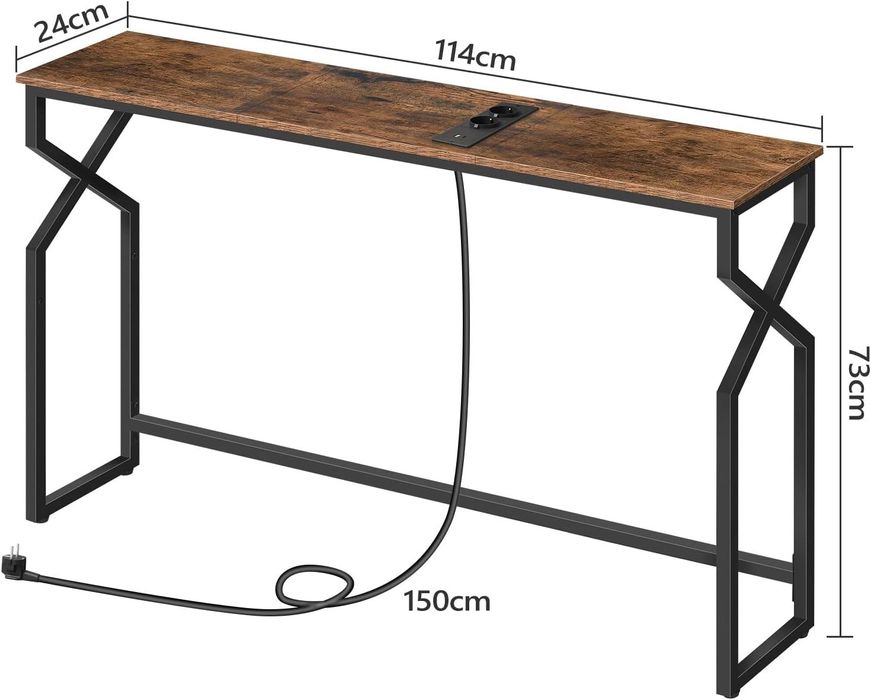 Wąska konsola z gniazdem i portem USB, stolik pomocniczy, 114 cm