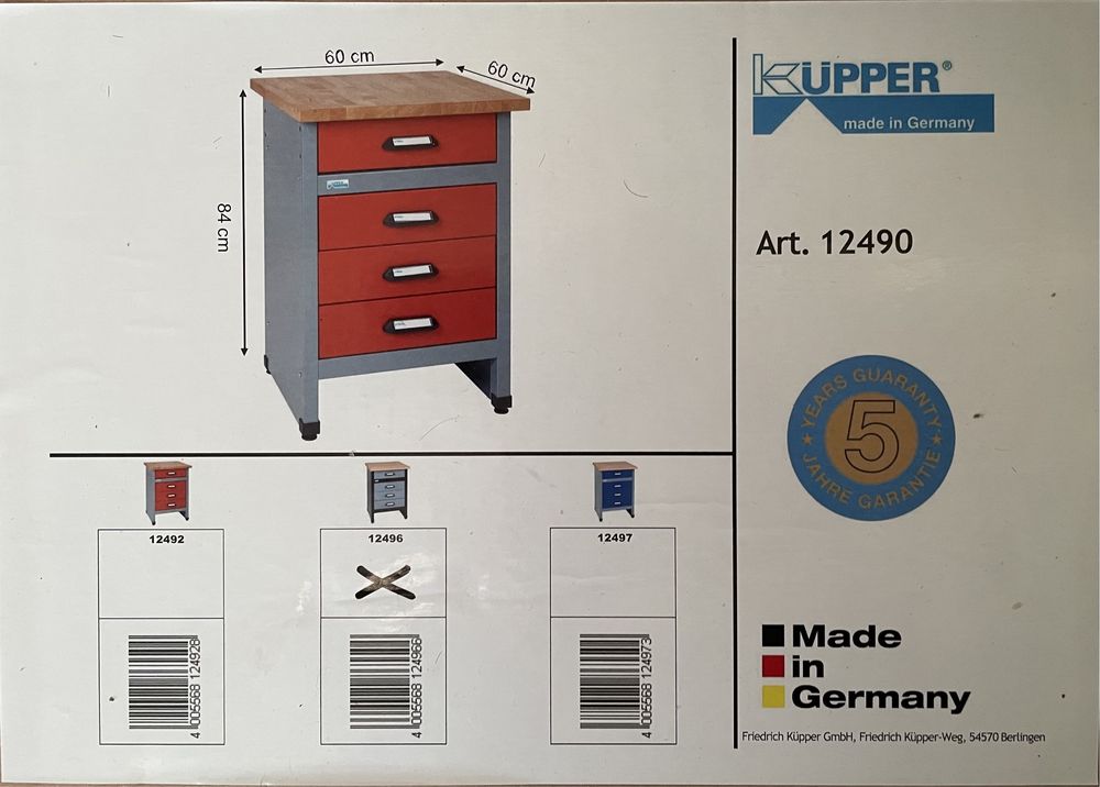 Stół warsztatowy marki Küpper szary, 60x84x60, dostawa