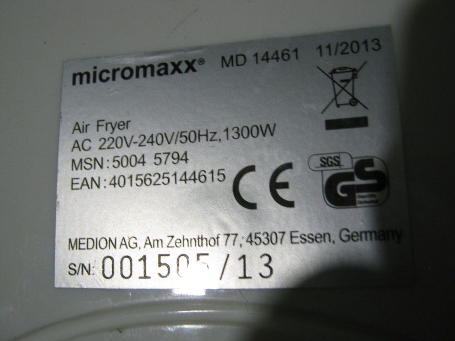 Корпус немецкой аэрофритюрницы Micromaxx MD 14461.