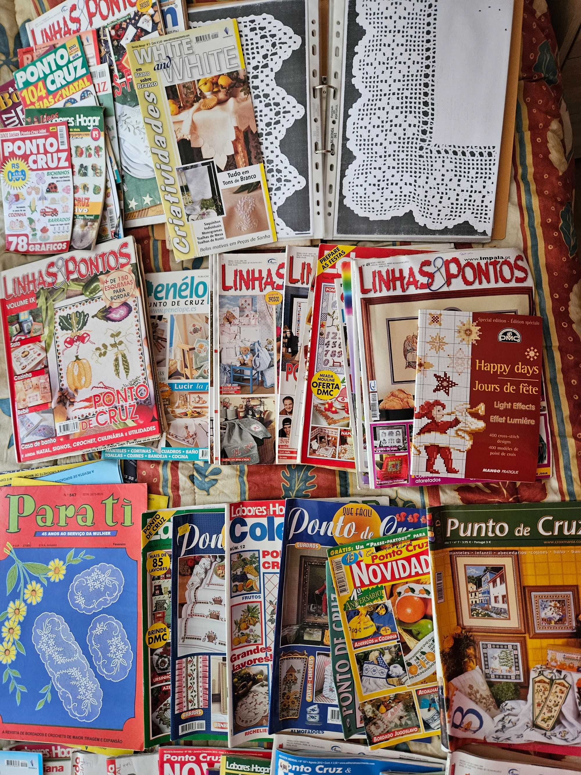 Revistas de crochet, Arraiolos,ponto de cruz e conjunto de agulhas
