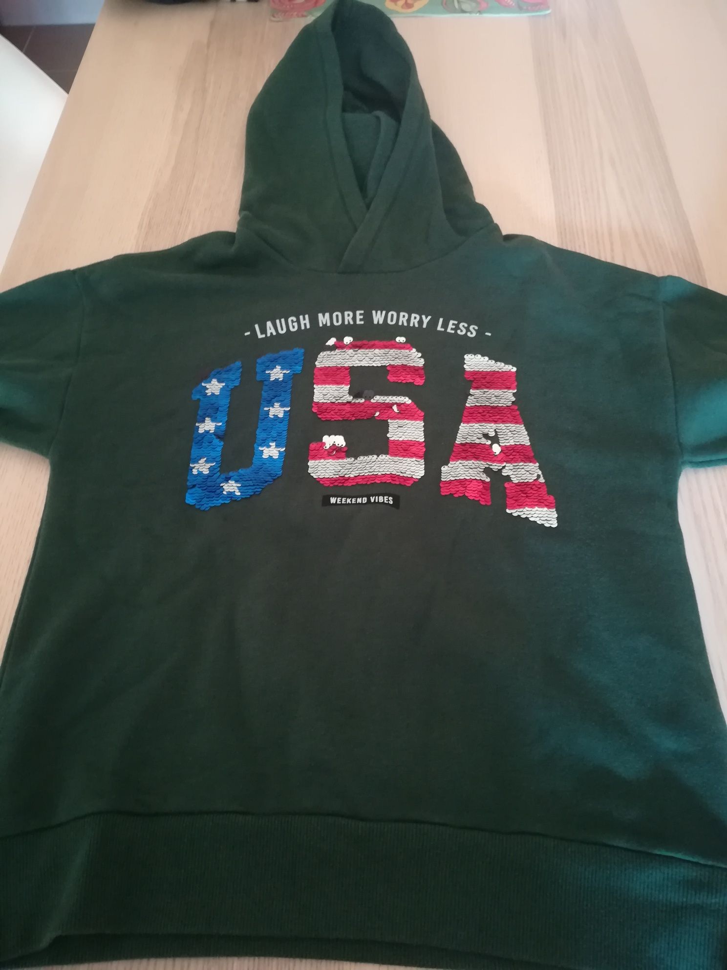 Sweat USA verde escura com capuz