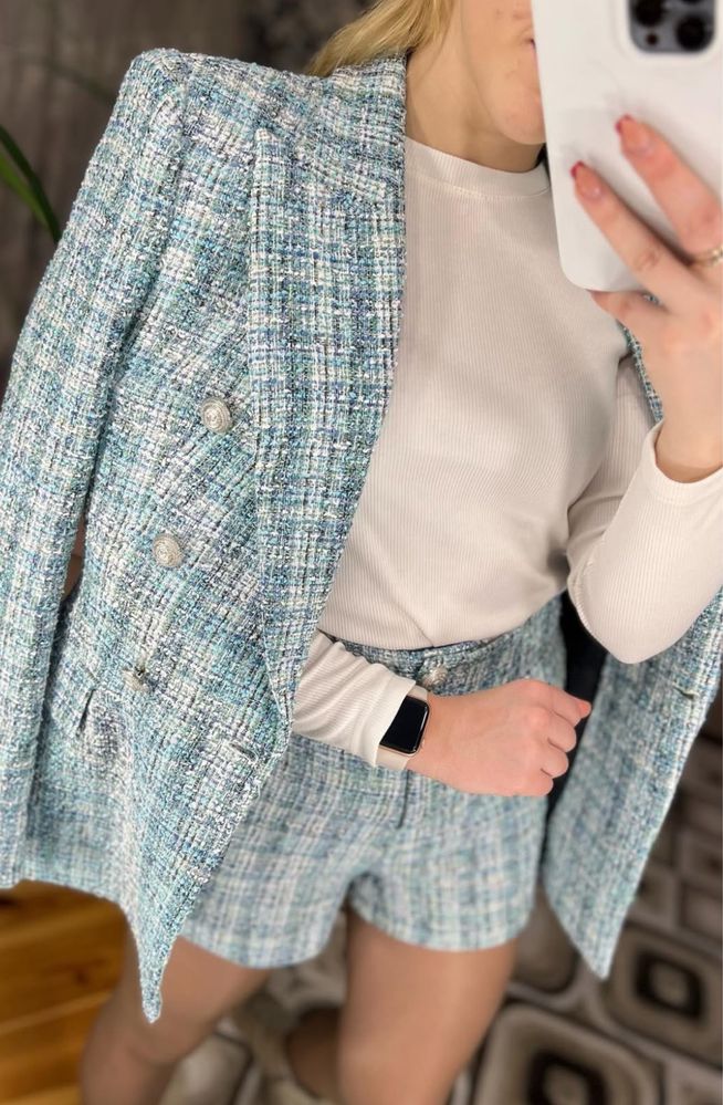 Твідовий костюм Zara , Жакет та шорти, р. XS
