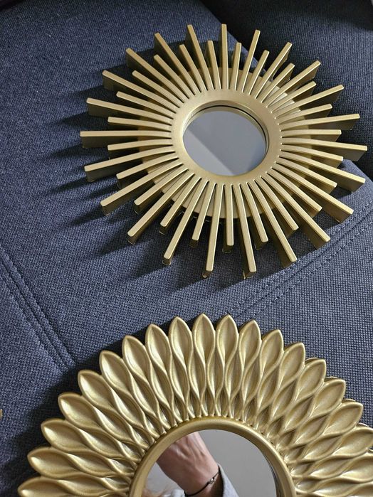 Dekoracja zestaw 3 luster w złotych ramkach do domu zawieszki