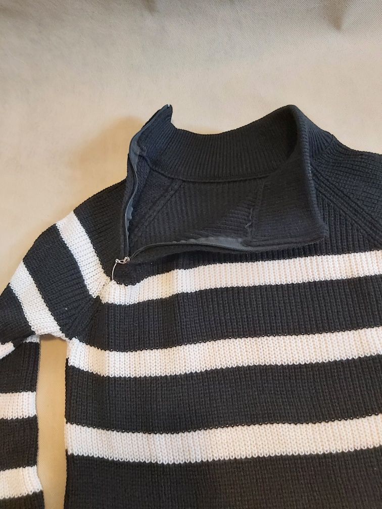 UNI Nowy damski sweter paski Gruby golf suwak