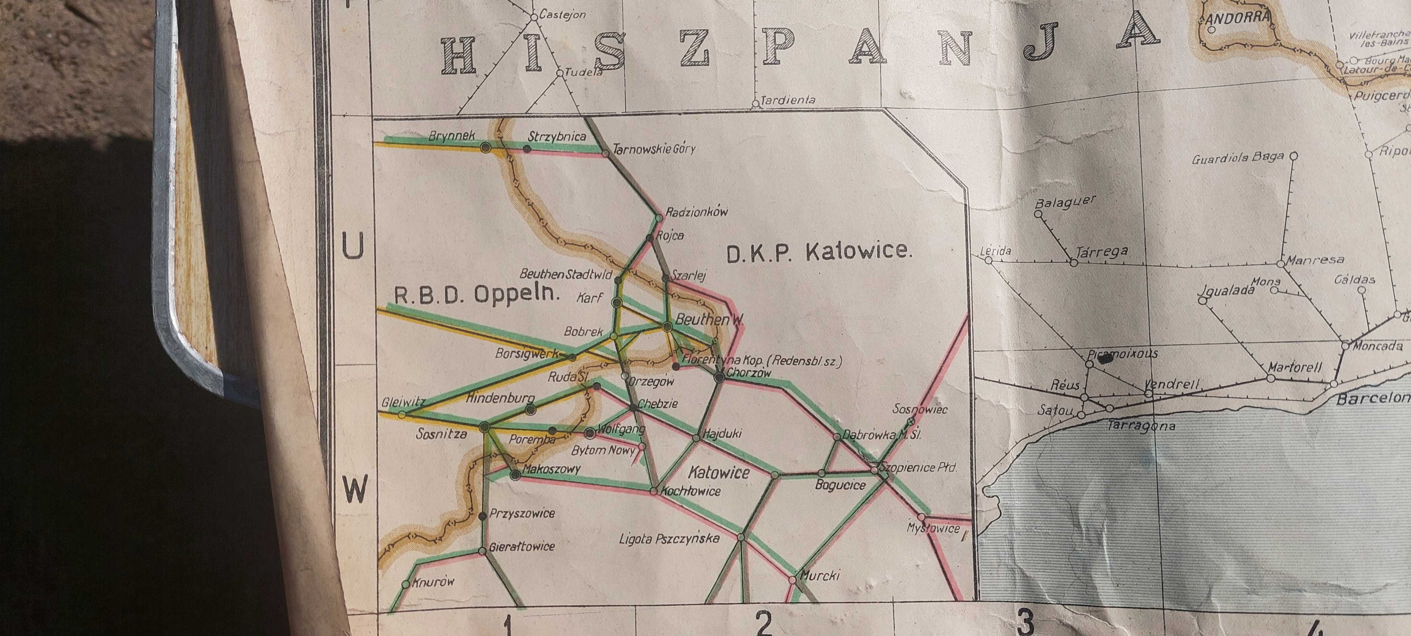 Przedwojenna mapa kolejowa Europy Zach. i Górnego Śląska
