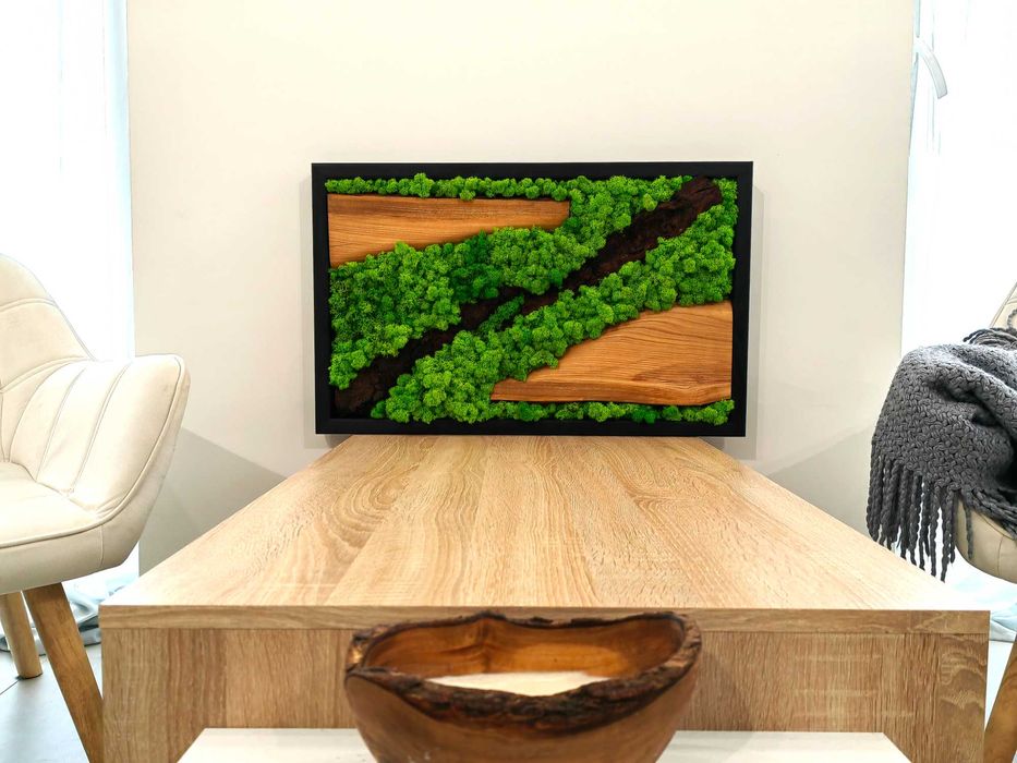 Duży obraz mech, kora, drewno 75x47cm. Unikatowy, ręcznie wykonany