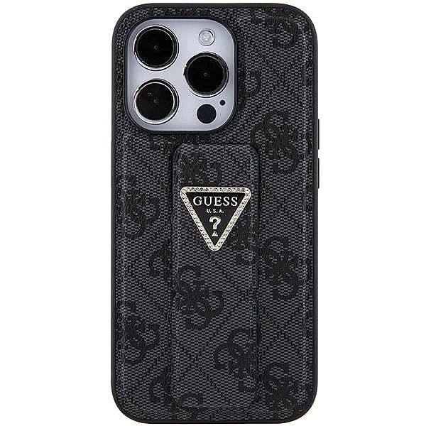 Etui Guess Grip Stand 4G Triangle Strass na iPhone 15 Pro Max - czarne